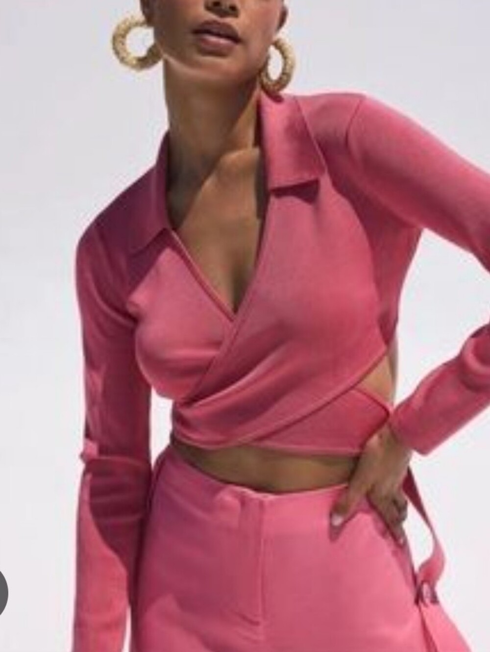 Cult Gaia Pink Long-Sleeve Wrap Crop Top